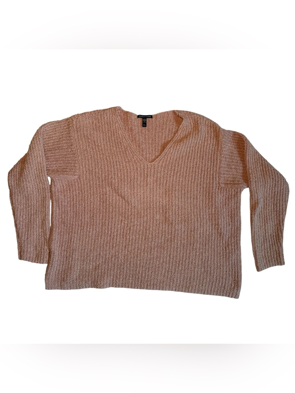 Eileen Fisher Organic Cotton Cashmere V-Neck Sweater Size Large Pink